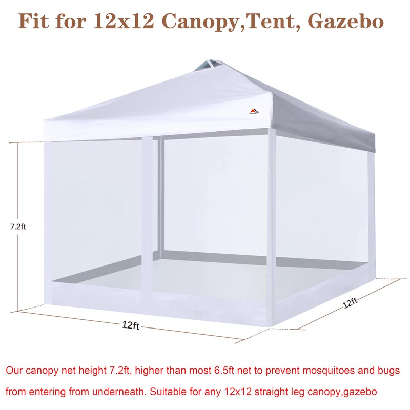 SCOCANOPY Replacement Mesh sidewall for Most 12x12 Canopy Or Gazebo,(White)