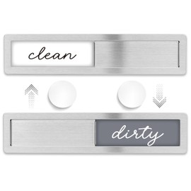 SimplyNeat Clean Dirty Magnet for Dishwasher - Stainless Steel Dishwasher Magnet Clean Dirty Sign - Clean/Dirty Magnetic Signs That Says Clean & Dirty for Home or Kitchen - Optional Adhesive for Non-Metal Surfaces - Millennial Gray and White