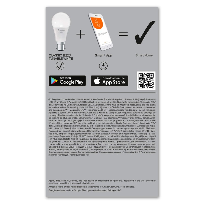LEDVANCE Smart LEDLamp with WiFi Technology, Base: B22D, Di mmable,