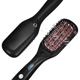 Hair Straightener Brush - Ionic Straightening Comb, Reduce Frizz, 20s Fast Heat-up | 6 Temperature Settings | Auto Temperature Lock & Auto Shut-Off Function - for All Hair Types, Black