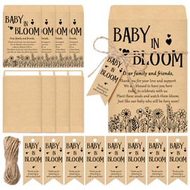 Trandraft Baby Shower Favors for Guests – “Baby in Bloom” Seed Packet Envelopes with Thank You Tags and Twine, Kraft Paper Envelopes for Baby Shower Decorations(50 Sets)