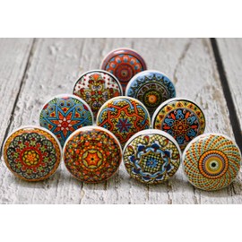 ARTISNO Beautiful Yellow and White Ceramic Knobs for Kitchen Cabinet Drawer Hardware Knobs Handmade Knobs Cabinet Knobs Ceramic (maandala)