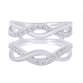 AFFY 1.00 Ct Criss Cross Infinity Ring Guard Enhancer in 14K White Gold Over Sterling Silver with Cubic Zirconia - Ring Size 8