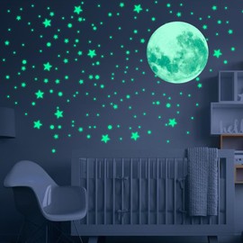 Glow in The Dark Stars, 435Pcs Ceiling and Moon Wall Decals for Nursery, Bedroom, Living Room Décor (Green)