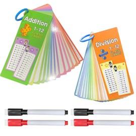 KAIYAYA 30 Sheets 1 x 1 Learning Game 0-12 Division Algorithm Table Portable Learning Aid Maths Thinking Games Without Colour Residue with 4 Erasable Pens (Division Calculation Table + Addition