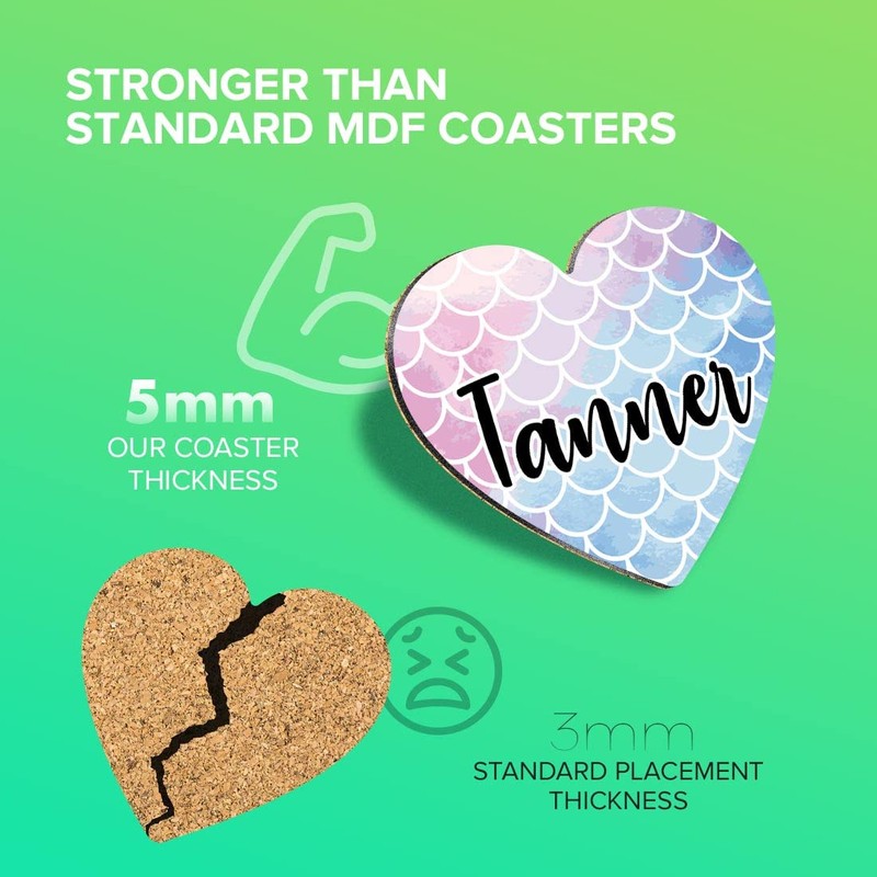 1 x Heart Coaster - Name Tanner Mermaid Scales Fish
