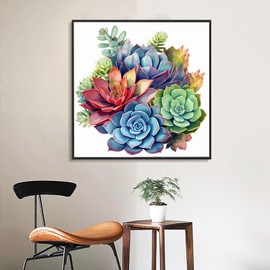 Framed Paint by Numbers Kit for Adults Beginner & Kids Ages 8-12, Succulent Plants Easy Paint by Number Without Easel, DIY Adult Paint by Numbers Succulents for Home Wall Decor Gift 10x 10 inch