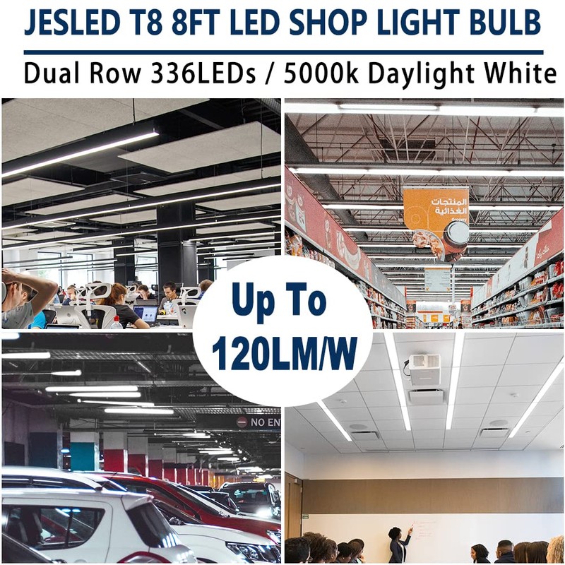 JESLED T8 T10 T12 8FT LED Light Bulbs, 50W 6000LM,