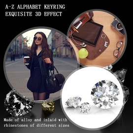 Yaomiao Initial Alphabet Keyring A-Z Letter Rhinestone Key Chain Silver Shiny Alloy Letter Key Ring for Women Men Birthday (L)