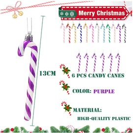 13cm Purple White Candy Cane Christmas Decoration,6pcs Christmas Glitter Candy Cane,Xmas Tree Pendant Hanging Ornaments Plastic Candy Cane for Christmas Tree Decorations,Holiday New Year Party Decor