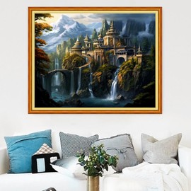 Magxvouy Cross Stitch Kits Stamped Full Range of Embroidery Kits,Cross Stitch Patterns Needlework Kits for Beginners 11CT Printed Kits&Magic Castle 16x20 inch