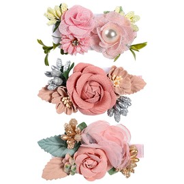 Flymind 3pcs Baby Girls Flower Bow Hair Clips Floral Barrettes Hair Bow Accessories for Newborn Infant Toddler Kids Baby Girls (E)