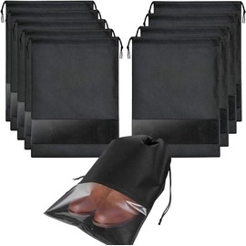Generic （9 PCS） Shoe Bags for Travel, Portable Shoe Bags with Clear Window, Large Drawstring Dustproof Travel Shoe Storage Bag for Men & Women, 12.6"" X 17.3"", Black