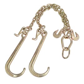 BATONECO 3/8" x 2' G70 Tow Chain V- Bridle with 15" Long Shank J Hooks and Grab Hooks, Flatbed Truck Trailer Safety Tow Chain, 7,800 lbs Safe Working Load