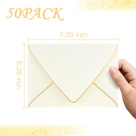 5x7 Envelopes for Invitations with Gold Border,V-Flap Envelopes 50 Pack,A7 Envelopes for Cards,Wedding,Invitations,Baby Shower,All Occasions(Ivory)