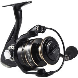 Spinning Fishing Reels with Left/Right Interchangeable Collapsible Wood Handle Powerful Metal Body 5.1:1 Gear Ratio Smooth 14BB for Inshore Boat Rock Freshwater Saltwater (Brown, 7000 Serise)