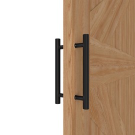 LVYIHAN Matte Black Round Barn Door Handles 12"/16"/18"/24"/36"/48"/59'', Pull Push Long French Door Handle Double Sided, Large Front Exterior Shower Door Pull Handles