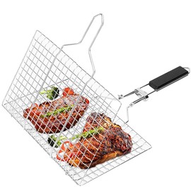 Grill Basket - Stainless Steel BBQ Portable Folding Grilling Grate with Detachable Handle for Outdoor Barbecue Fish Vegetable, Box