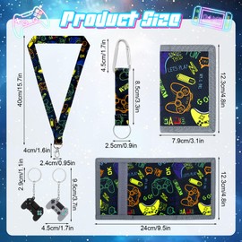 GTNCE Children's Wallet for Boys and Girls, Children's Wallet with Lanyard, Tri-Fold Purse with Zip for Back to School & Birthday Gift (Game), black