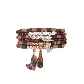 ChungLong0593 Boho Western Cowgirl Howdy Heishi Surfer Bracelet Set for Women Cowboy Enamel Hat Boot Clay Beaded Stackable Bracelets Country Concert Theme Party Jewelry Gift-Brown Boots