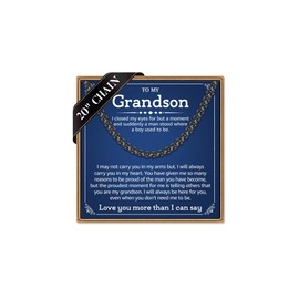 IEFLIFE Grandson Necklace Gifts - Grandson Gifts for Men from Grandma, Fathers Day Graduation Birthday Gift for Him Man, 5mm Width Black Box Chain Necklaces Jewelry for Men Him