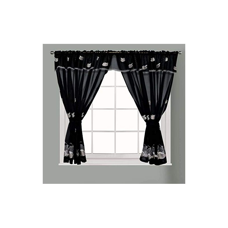 Householdfurnishing Embroidered Kitchen Window Pair Curtains Set Rod Pocket with