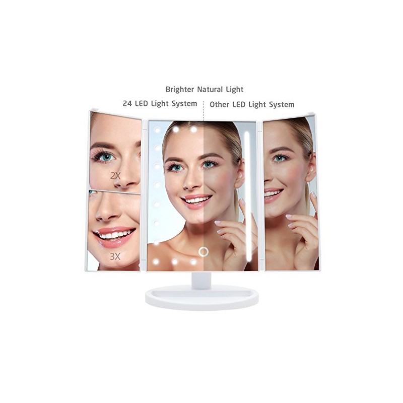 Espejo de Mesa, Espejo de Maquillaje Tríptico con Aumentos 1x,