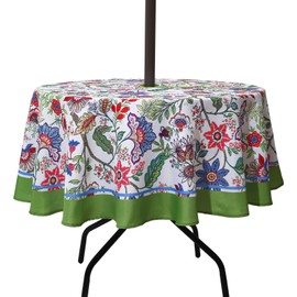 SUQ I OME Outdoor Patio Tablecloth with Umbrella Hole,Garden Tablecloth with Umbrella Hole and Zipper for Host Backyard Parties, BBQs,Family Gatherings (Summber Plants, 60inch,Zippered)