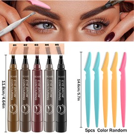 5 Colours Eyebrow Pencil, Eyebrow Pencil, Waterproof Eyebrow Pencil, Waterproof with Four Fork Tips, Micro Fork Tip, Build a Natural Make-Up