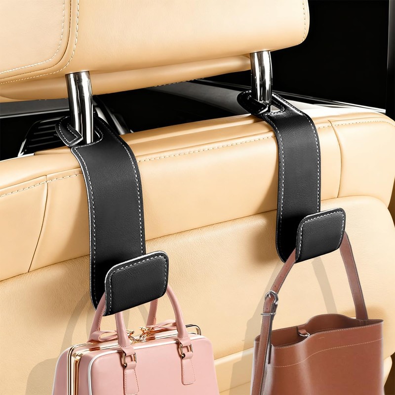 2PCS Car Seat Headrest Hook, Multifunctional Leather Seat Back Purse