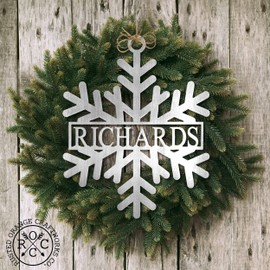 ROCC RUSTED ORANGE CRAFTWORKS CO. Snowflake Monogram - 2 Styles (15" Intricate Style) Metal Snowflakes Door Wreath Christmas Decorations Metal Art Snowflakes for Wall Snowflakes