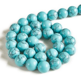 60pcs 6mm Blue Turquoise Beads Natural Gemstone Beads Round Loose Beads for Jewelry Making
