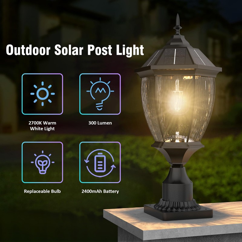 Solar Lamp Post Lights Outdoor Waterproof with Pier Mount Base,