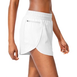 Soothfeel Pantalones cortos de correr para mujer con bolsillos con cierre, cintura alta, pantalones cortos de entrenamiento para mujer con forro, C - Blanco, XS