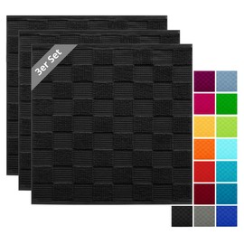 Lashuma 3 x Kitchen Towels Terry Cloth 50 x 50 cm Tea Towels Black Waffle Pattern Drying Towels Kitchen Lisbon