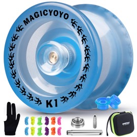 MAGICYOYO Yo Yo Kids K1 Dark Blue, Responsive Yoyo for Kids, Professional Stunt Yo Yo for Beginner, Pro Trick Yoyo with Unresponsive Bearing, YoYo Storage Case, 12 Strings, Glove, 2 Hubstacks