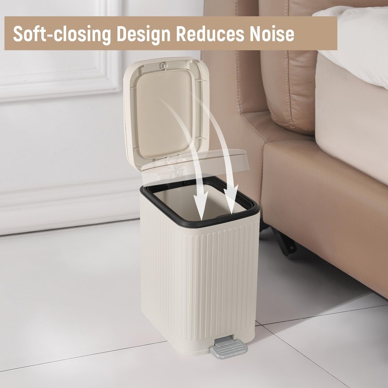 Small Bathroom Trash Can with Lid Slim Soft Close Garbage