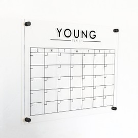Acrylic Calendar, Horizontal Dry Erase Acrylic Calendar, Small/Medium/Large Landscape calendar, 2022 modern office calendar, planner #XX02 (18.5"T x 23"W, Gold Standoffs)