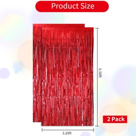 TONIFUL 2 Pack Red Foil Fringe Curtains Tinsel Metallic Streamer Curtains for Photo Props Background Birthday Christmas Photo Backdrop Wedding Bridal Shower Party Decorations(3.28 ft x 6.56 ft)
