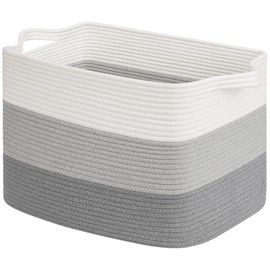 Goodpick Large Woven Basket, Rectangle Rope Storage Baskets for Organizing, Blanket Basket with Handles for Living Room, Nursery, Gradient Gray, 18 x 14 x 12 Inches