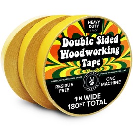 HIPPIE CRAFTER HIPPIE CRAFTER 3 Pack Double Sided Tape for Woodworking, 1 Inch Wide Heavy-Duty Sticky Tape for CNC Machines and Routing Templates, 60 Feet Each, 180ft Total