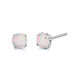 Limerencia Hypoallergenic G23 Titanium Earrings, F136 Implant Grade Pure Titanium Studs, Suitable for Sensitive Ears with Birthstone Crystals CZ Simulated Diamonds (5mm, White Opal)