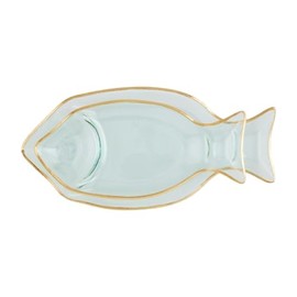 Mud Pie small 4 9 1/2" | large 5 x 11 1/4" Round Glass Fish Tray Set, Clear