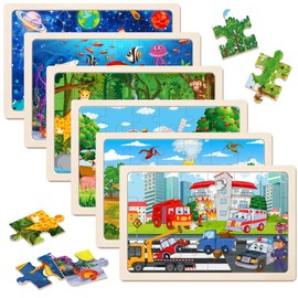 6 Packs Puzzles for Kids Ages 4-6,24Pcs Wooden Puzzles for Kids Ages 3-5,Dinosaur Animals Vehicle Space Farm Jigsaw Puzzles,Preschool Educational Toys Gifts for Children Ages 3+Year Olds Boys Girls