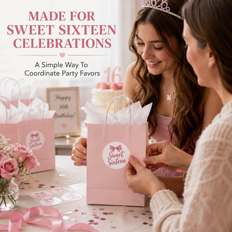 Sweet Sixteen Favor Bag Stickers: 120 Paper Stickers 1.6 Inch