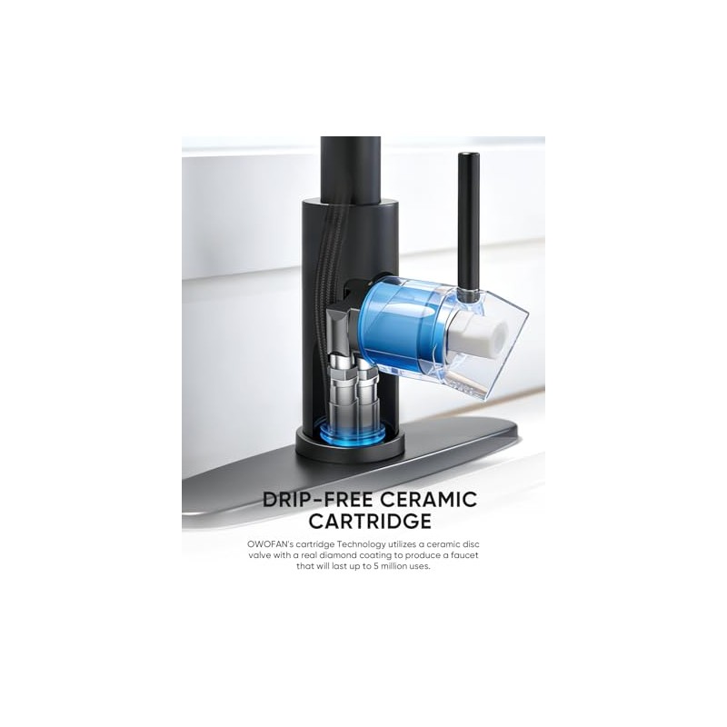 Black Kitchen Faucet with Pull Out Sprayer Stainless Steel Single