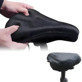 Bicycle Saddle Cover with Waterproof Cover, Ultra Thick, Cushion, Back Painless, Durable, Lightweight, Insulated, Shock Absorption, PU Material, Exercise Bike, Black