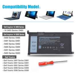 42Wh YRDD6 Battery for Dell Inspiron 15 3000 Series 3582 3583 3584 3501 3593,Inspiron 15 5000 Series 5584 5593 5594 5598 5585,Inspiron 14 5481 5482 5485 3493 5491 5493 Latitude 3310 Vostro 5590 2-in-1