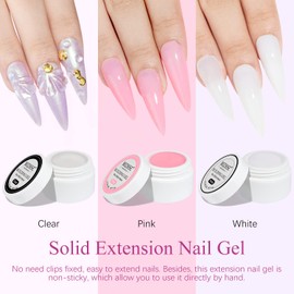 MIZHSE Solid Builder Gel for nails, 3 Colors Sculpture Nail Extension Gel for Nails, Clear White Pink Non-Sticky Hand Builder Gel Carving Gel Modeling Nail Art Gel for Nail Art Salon Home DIY Gift