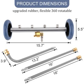 Undercarriage Pressure Washer Attachment, 2-in-1 Undercarriage Pressure Cleaner Washer 16 Inch, 4000 PSI Under Car Pressure Washer Attachment with 3 Pcs Extension Wand by KAKO